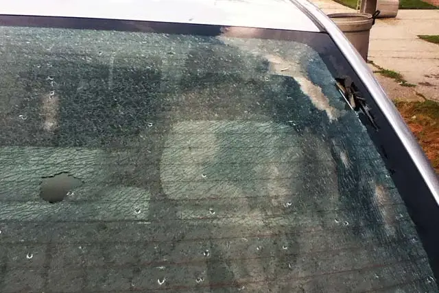 Hail shattered this car windshield